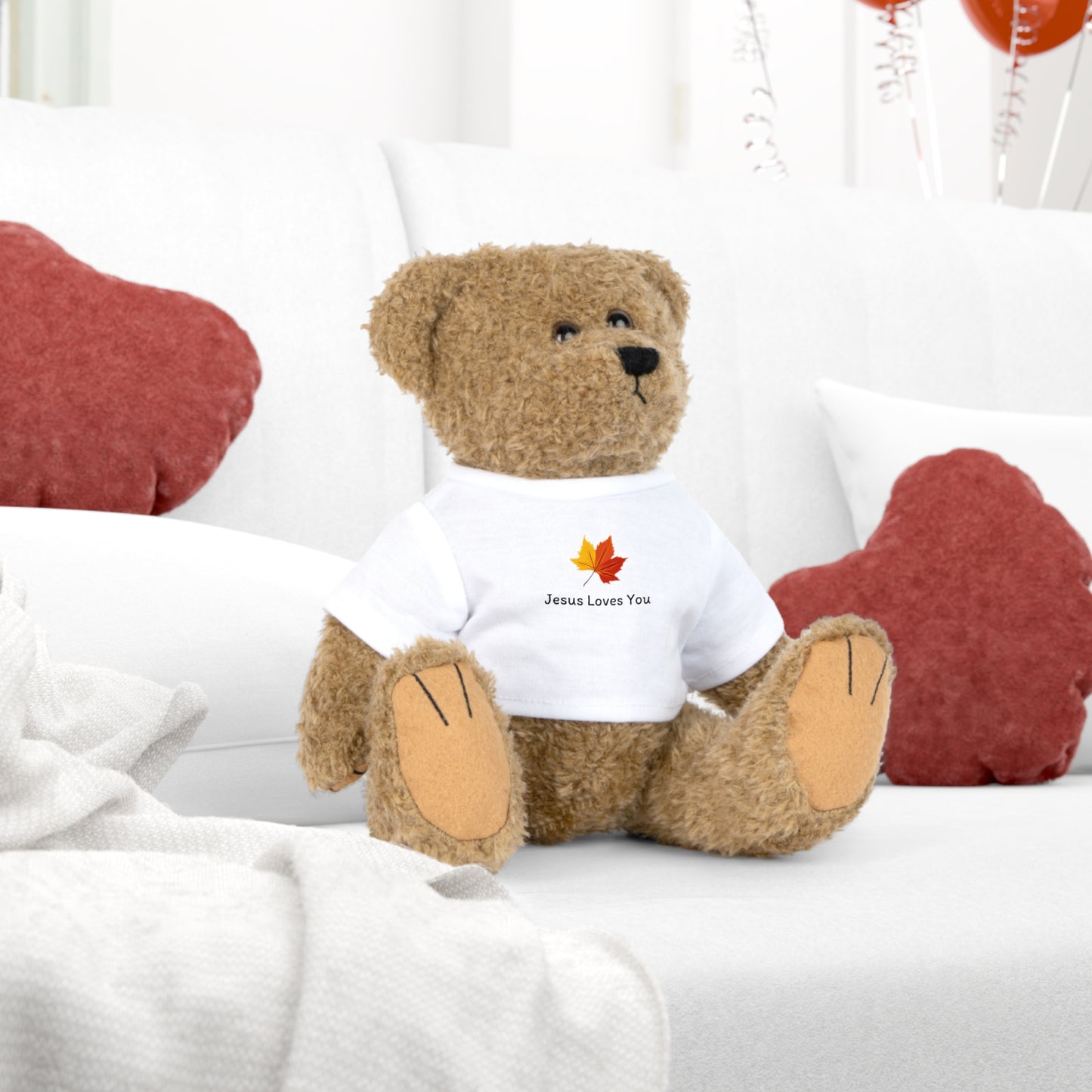 Plush Teddy Bear Toy with "Jesus Loves You" Shirt