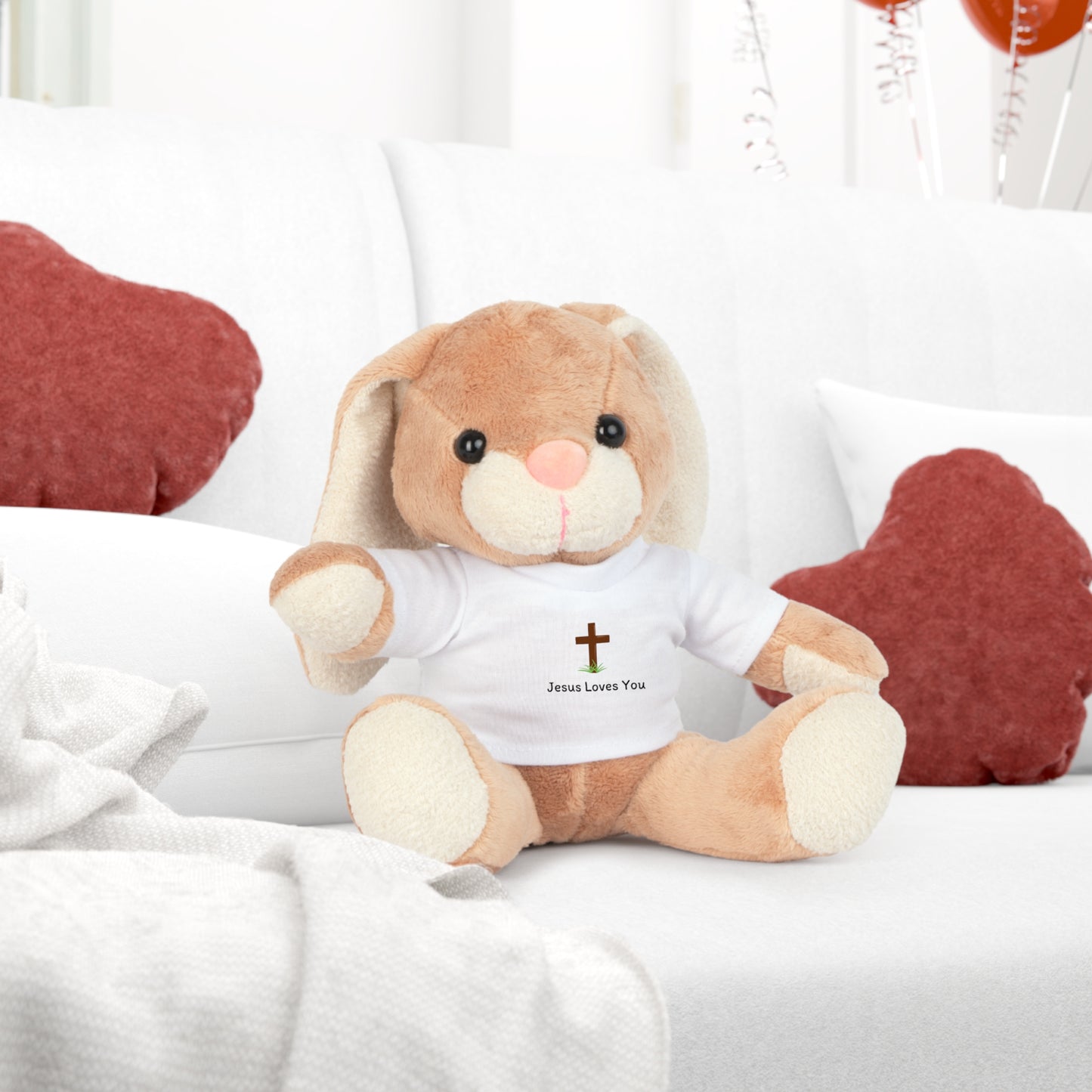 Plush Bunny Toy with "Jesus Loves You" Shirt
